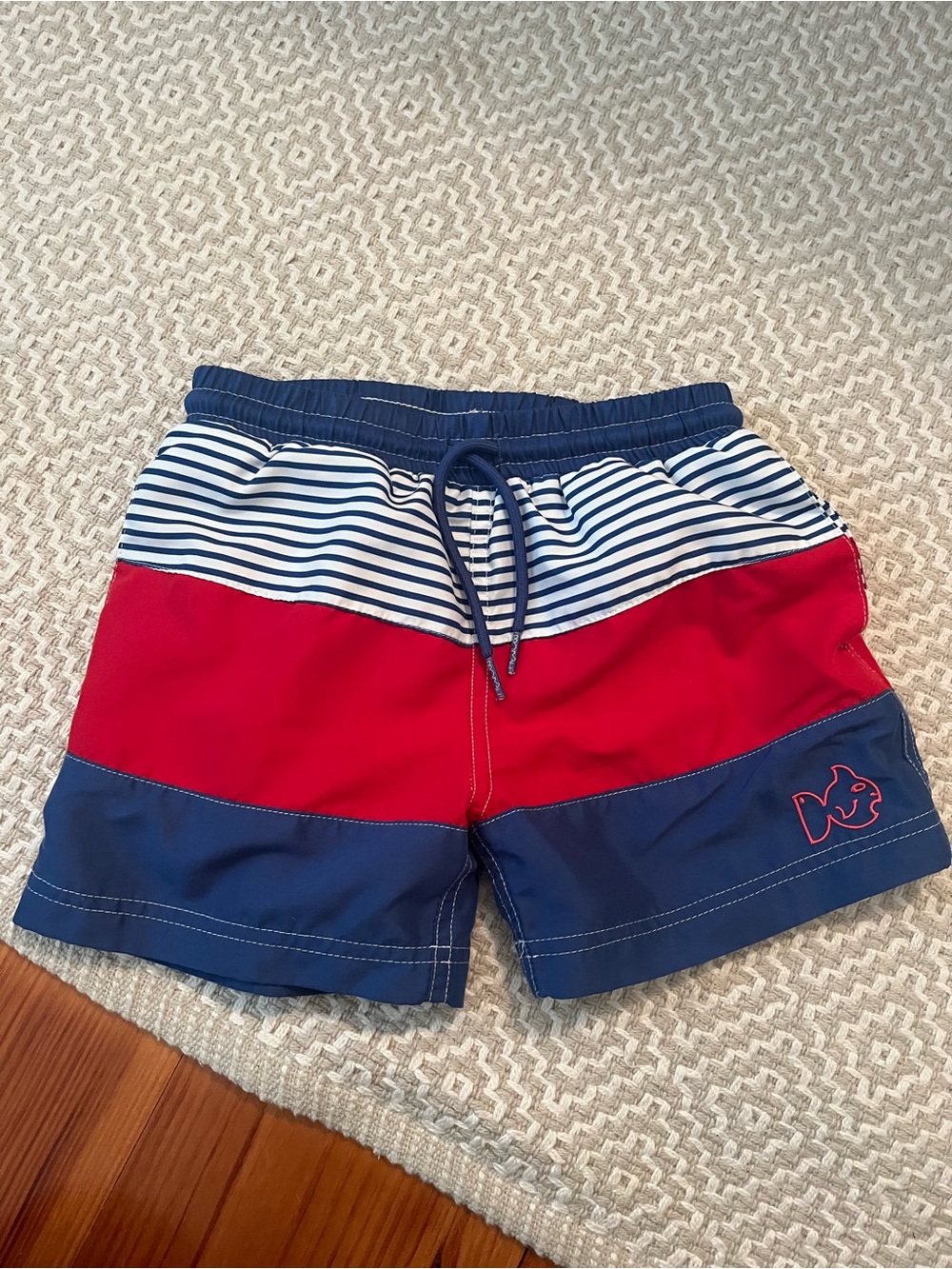Striped Red & Navy Boys Swim Trunks